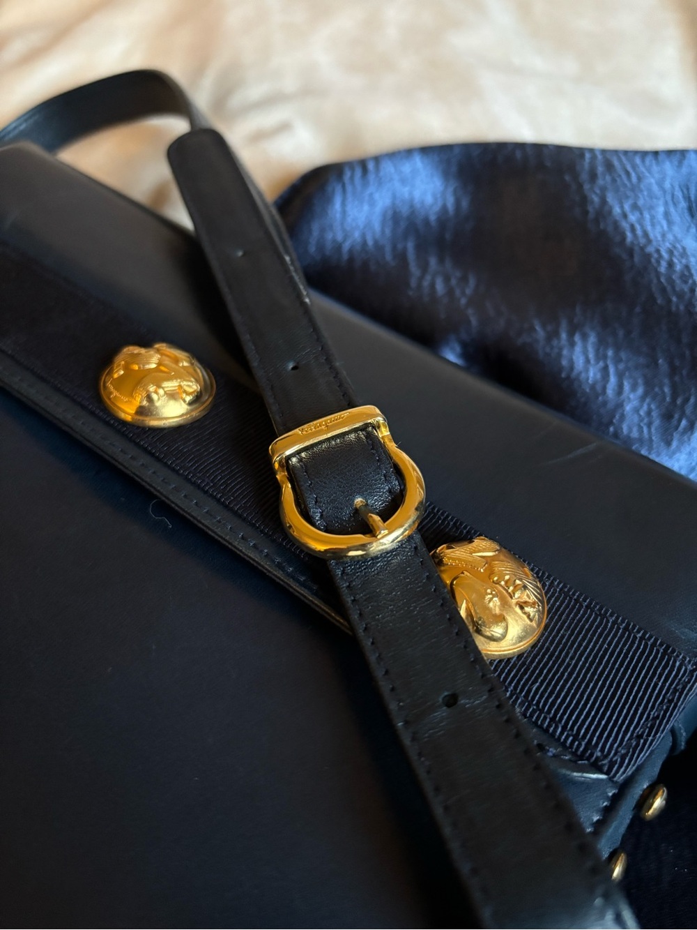 Salvatore Ferragamo Black Leather Crossbody with Gold Buttons - Picture 5 of 6